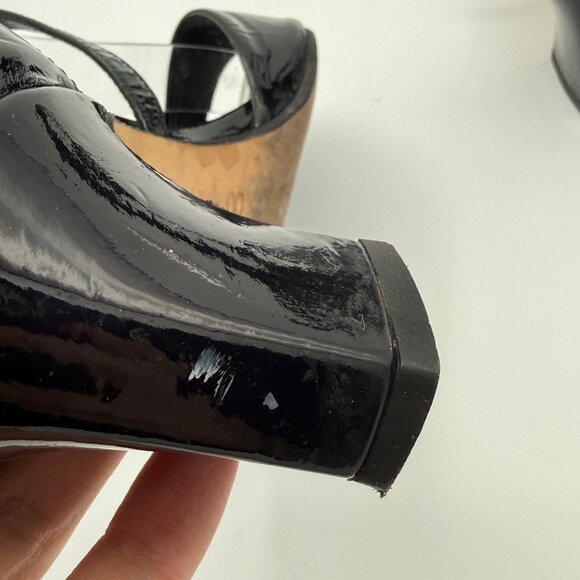 Vintage Arnold Churgin Patent Leather Black Crisscross Strap Sandal  38.5 - Picture 8 of 11